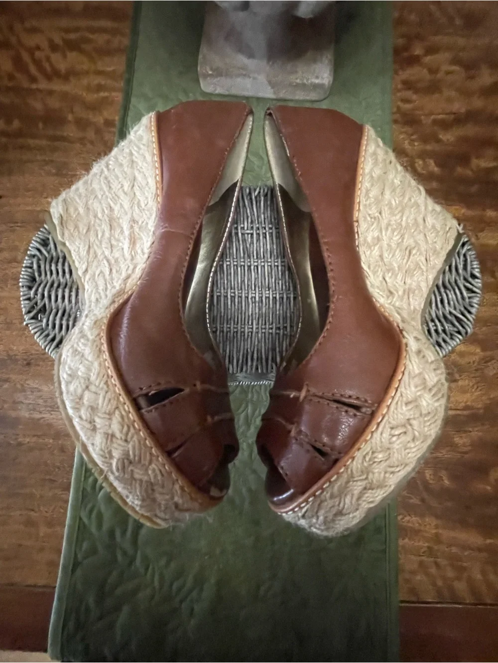 Banana Republic Brown Leather Peep-Toe Espadrille Wedges